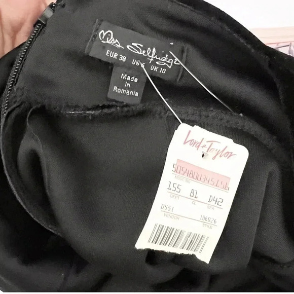 NWT Miss Selfridge Black Mini Velvet Mock Neck Dress, Size 6 - Picture 6 of 9